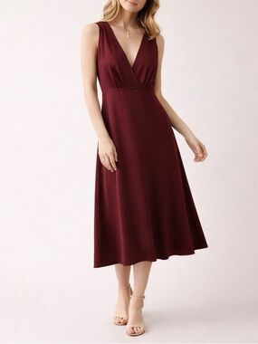 Elie Tahari Burgundy Midi Silk Dress